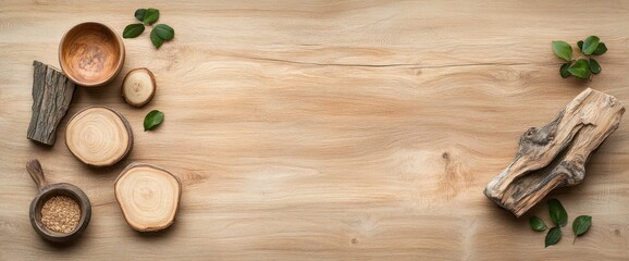 Wood Crafts and Leaves on a Table