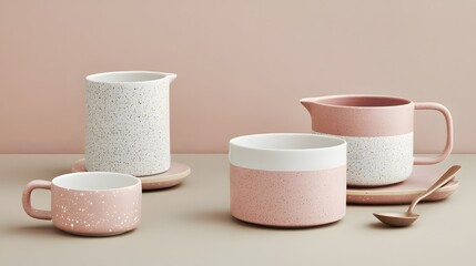 Speckled Pink and White Ceramic Coffee Set