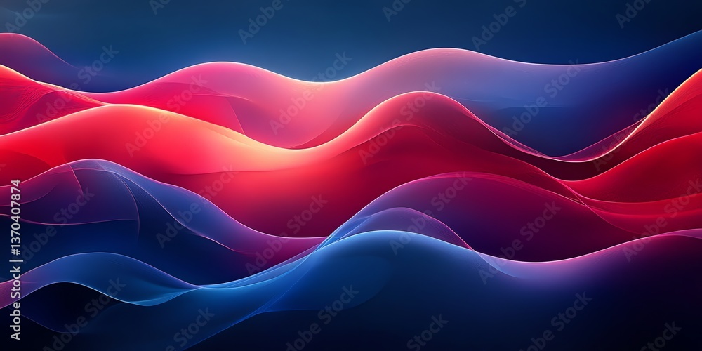 Poster abstract flowing wavy shapes with red and blue gradient