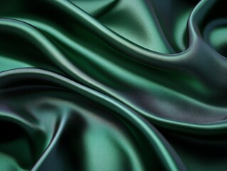 Obraz premium Waving Green Satin Fabric with Smooth Texture and Soft Folds