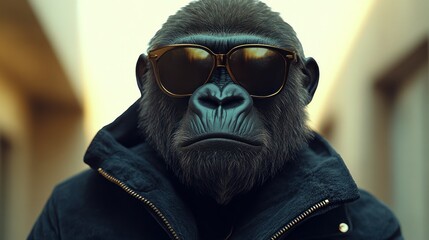 Gorilla in sunglasses and jacket