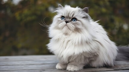 Fototapeta premium Adorable Fluffy Cat with Bright Eyes and Playful Expression