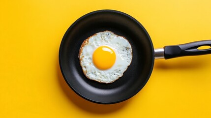 Fried Egg in Pan on Yellow Background Delicious Breakfast Food