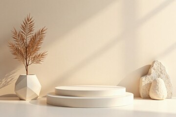 Serene Minimalist Product Display with Neutral Tones and Natural Elements