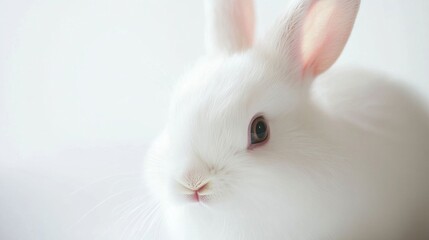 Fluffy white rabbit posing cutely.