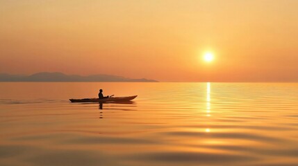 Fototapeta premium Lone kayaker at sunset.