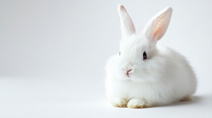 Fototapeta premium A fluffy white rabbit sitting.