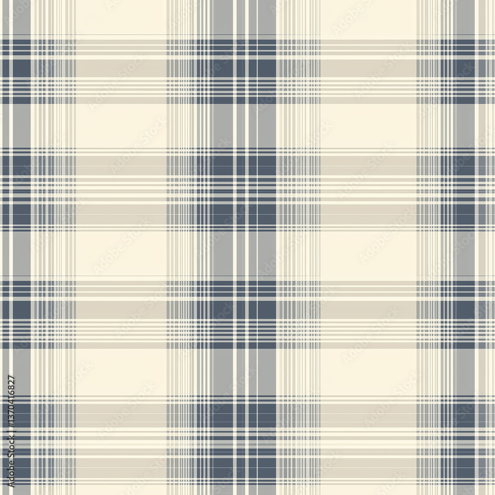 Poster classic plaid pattern in neutral tones, featuring intersecting lines and a timeless design.