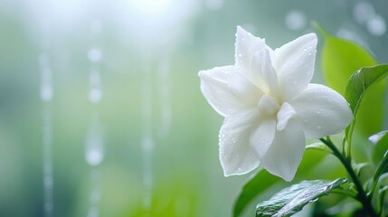 A single white gardenia in mist.