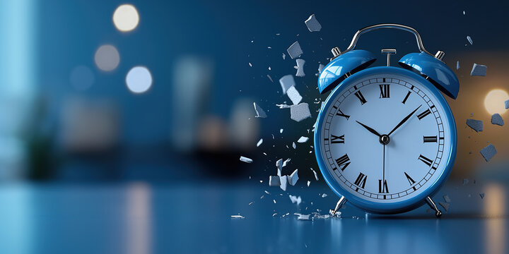 Exploding alarm clock symbolizing deadline pressure