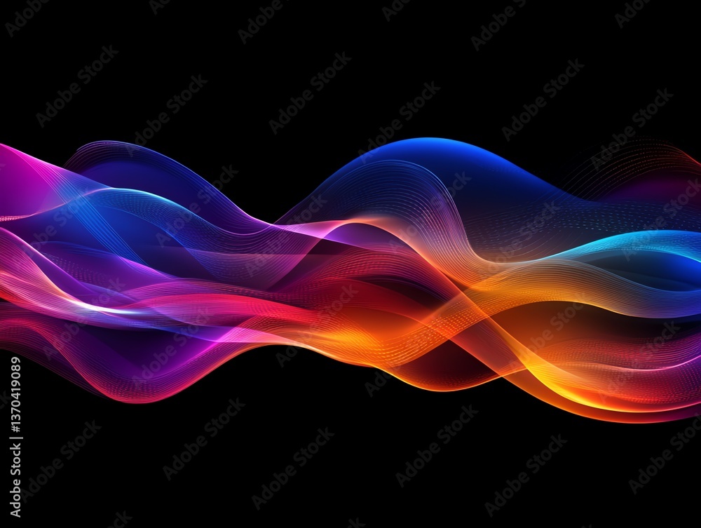 Poster abstract colorful flowing wave background design on black backdrop