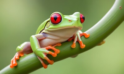 Obraz premium red eyed tree frog on leaf