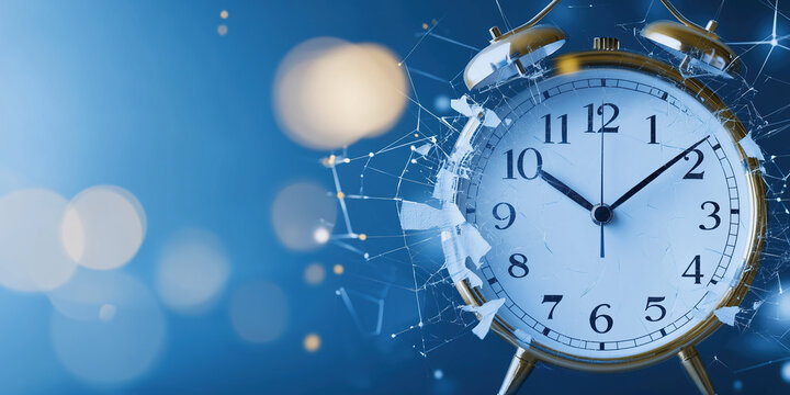 Exploding alarm clock showing time pressure concept