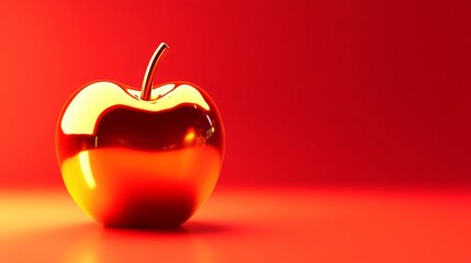 Obraz premium Shiny golden apple on vibrant red background