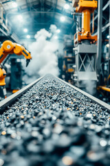 Industrial Conveyor with Robotic Arms in a Factory