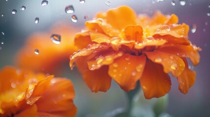 Fototapeta premium Closeup of vibrant orange marigolds.