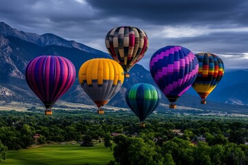 Fototapeta premium A hot air balloon festival in New Mexico, with travelers admiring hundreds of colorful balloons in the sky