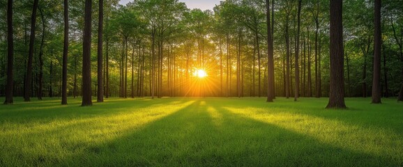 Sunlight streams through forest