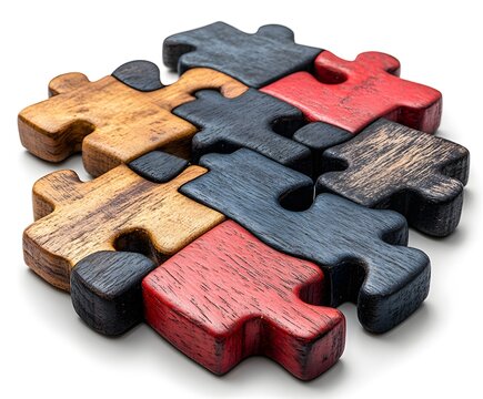 Interlocking Puzzle Pieces:  A close-up shot of multicolored puzzle pieces fit together - Powered by Adobe