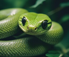 Fototapeta premium green snake in the grass