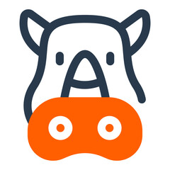 Rhinoceros Face with Prominent Horn and Ears