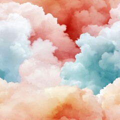 Fototapeta premium Dreamy Cloudscape: a mesmerizing composition of fluffy, pastel-colored clouds forming an ethereal, artistic spectacle. Perfect for evoking feelings of peace, creativity, and serenity.