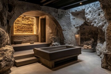 A reconstructed Roman bathhouse, where visitors experience the ancient traditions of public bathing