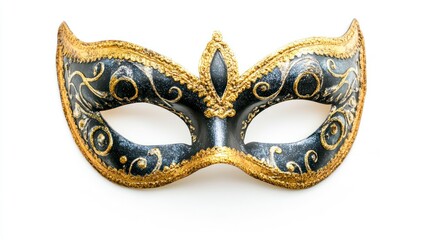 Elegant Venetian Mask with Gold Detailing on White Background for Carnival