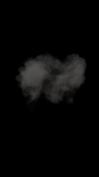 Realistic high resolution aerial explosion rendering with fire and smoke plume. Full frame 3D animation fireball detonation and combustion on black background with alpha channel. Cgi vfx plate shot.