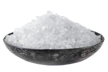 Sea salt in a decorative bowl on a neutral background for culinary use or decoration