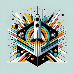 Stylized Geometric Rocket Launch Vector Illustration