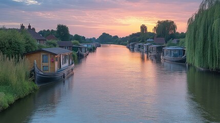 Obraz premium Calm canal at sunrise