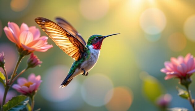 "A tiny hummingbird with butterfly wings, magical and whimsical"