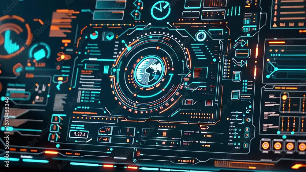 Poster a sophisticated interface showcases interactive data visualizations featuring glowing elements and g
