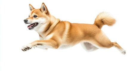 Shiba Inu Jumping on White Background