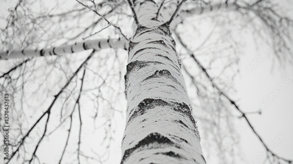 Poster a tall tree trunk with multiple branches in winter weather