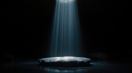 Obraz premium Dark cave, spotlight, rock platform