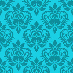 Blue damask seamless pattern with abstract floral, vector illustration elegant for textile design, wall paper, bedding, cushion, curtain, wrapping, scarf, vintage, luxury, decoration, interior