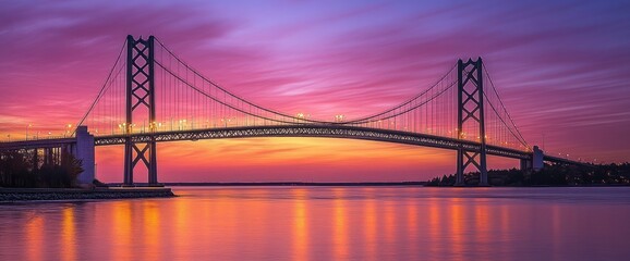 Fototapeta premium Sunrise over a suspension bridge