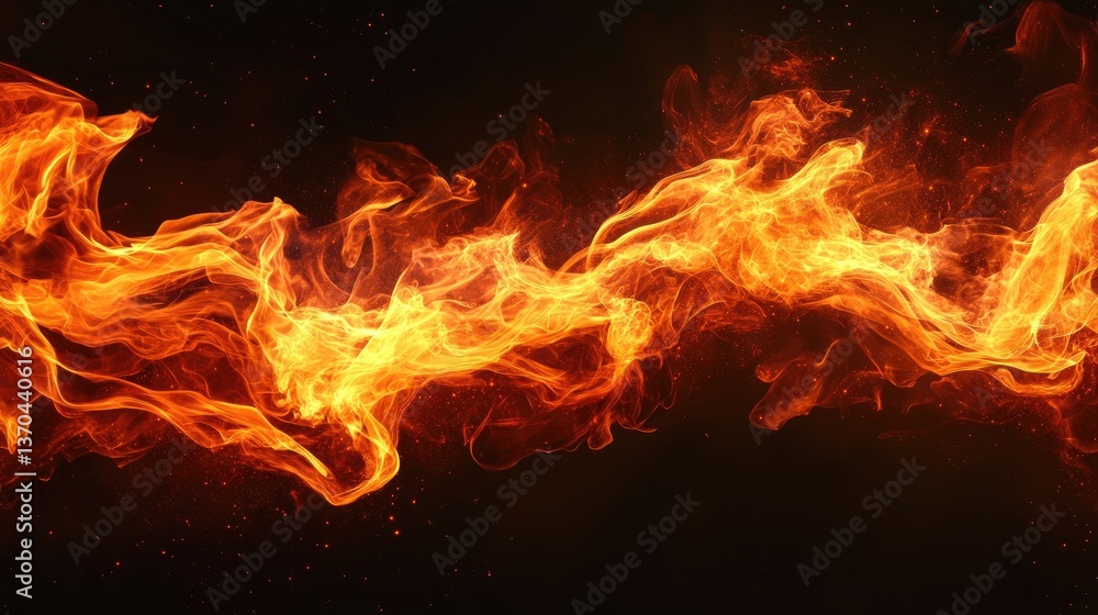 Poster vibrant flames rolling through darkness creating a fiery flow of energy and light in an abstract bac