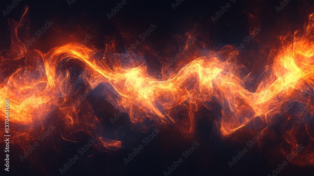 Poster fiery abstract wave of flame and smoke on dark background with glowing light effects and dynamic mov