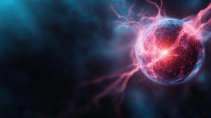 An energizing plasma ball emits captivating arcs of electricity against a blue background, illustrating the beauty of energy and the mysteries of science in a dynamic visual form.