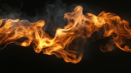 Fototapeta premium Captivating Flow of Orange and Gold Flames with Wisps of Smoke on a Dark Background