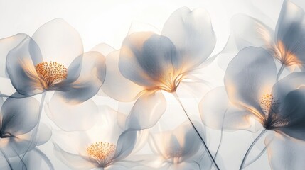 Elegant ethereal flowers with soft glowing petals and delicate textures, creating a soothing and artistic ambiance for design projects
