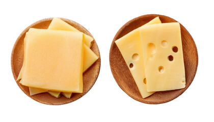Two slices of cheese Isolated On PNG Transparent and White Background 