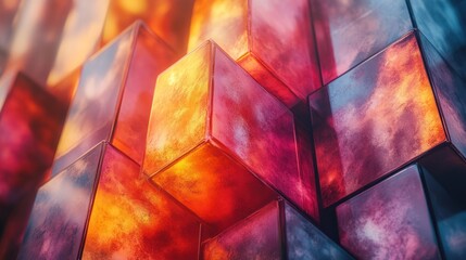 Abstract, vibrant, glowing cubes