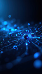 Blue glowing NAD+ molecule with water droplets and molecular structure.