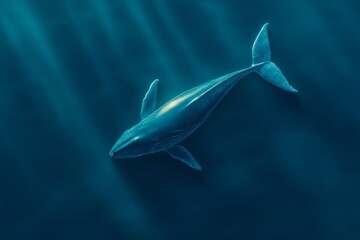 Fototapeta premium Aerial View of Majestic Blue Whale Surfacing in Turquoise and Deep Navy Ocean, Sunlight on Glistening Skin, Whale Shadow on Ocean Floor, Marine Wildlife, Underwater Nature, Ocean Conservation, Sea
