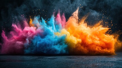 Colorful powder explosion on dark background