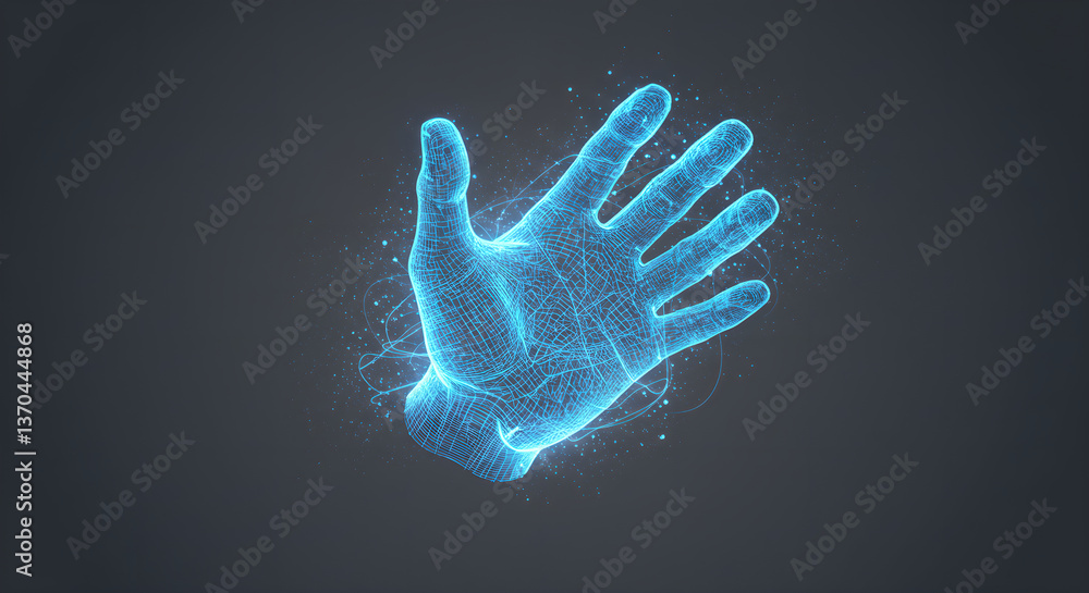 Poster futuristic virtual hand projecting digital interface. hologram design element for cyber technology c